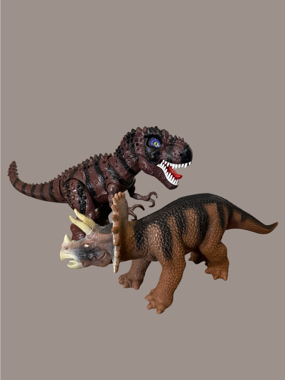 Brown Tyrannosaurus and Triceratops Dinosaur Toy Set for Kids